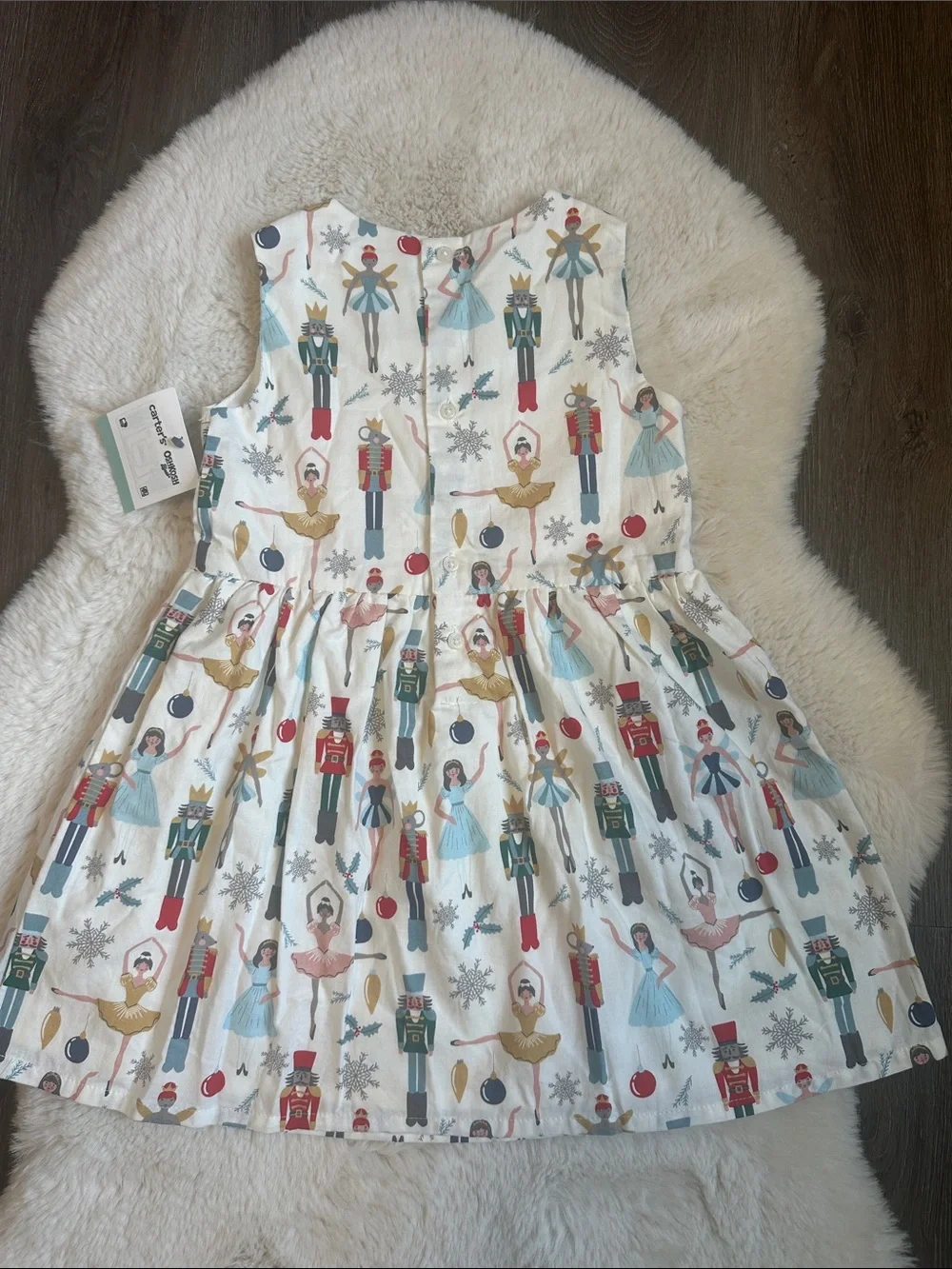 Holiday Nutcracker Print Girls Dress - White with Red, Blue, Gold 4T